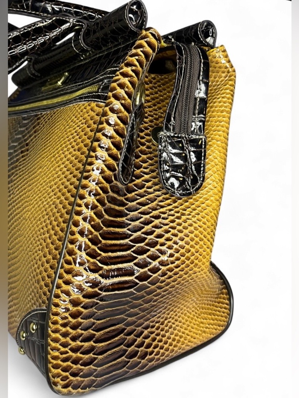 Samantha Brown Croc Embossed Travel Tote Bag - Brown & Black, RFID Protected - Picture 3 of 7